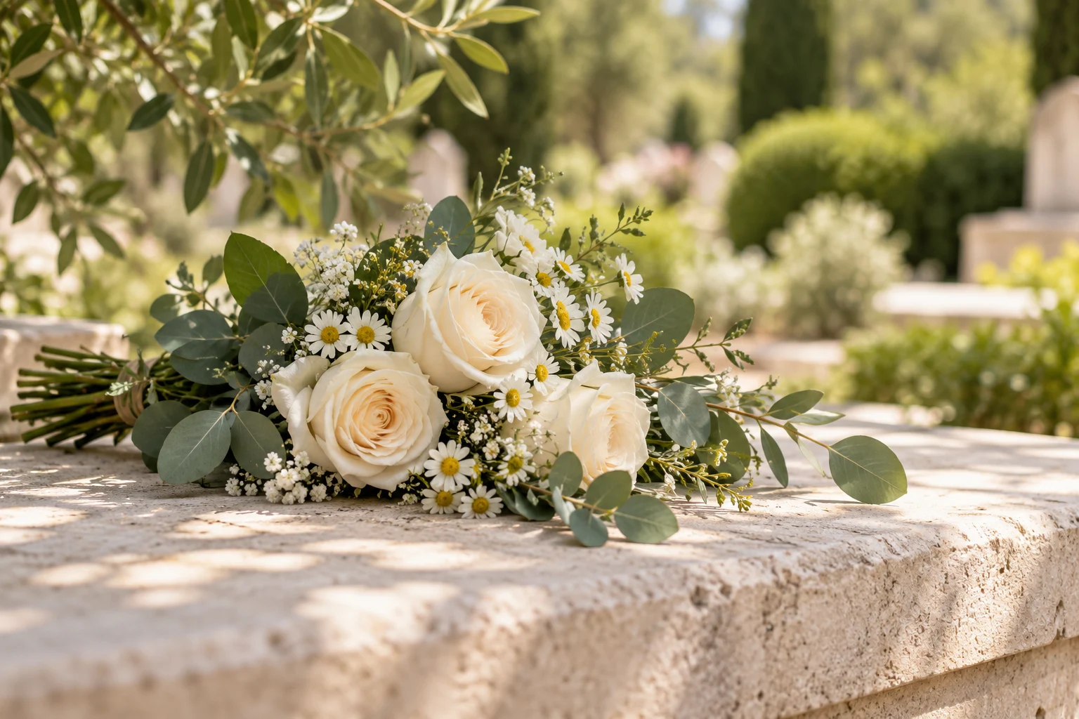 Un bouquet de fleurs blanches pour un hommage